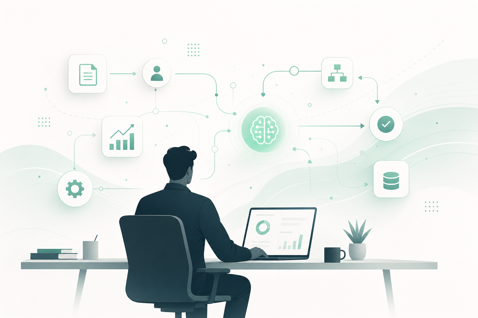 Illustration: entrepreneur and automated workflow